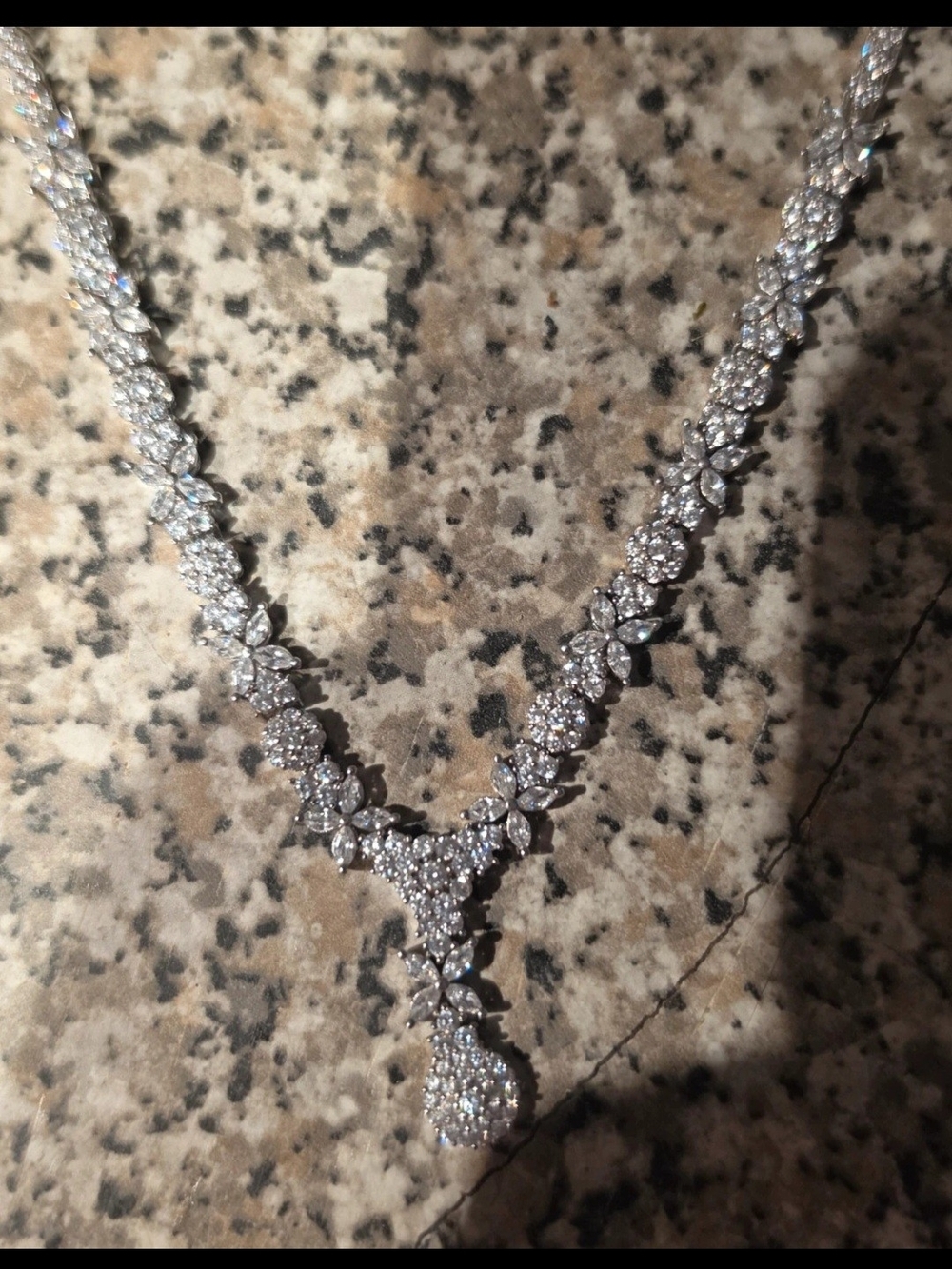 Source Unknown Silver Crystal Floral Teardrop Necklace